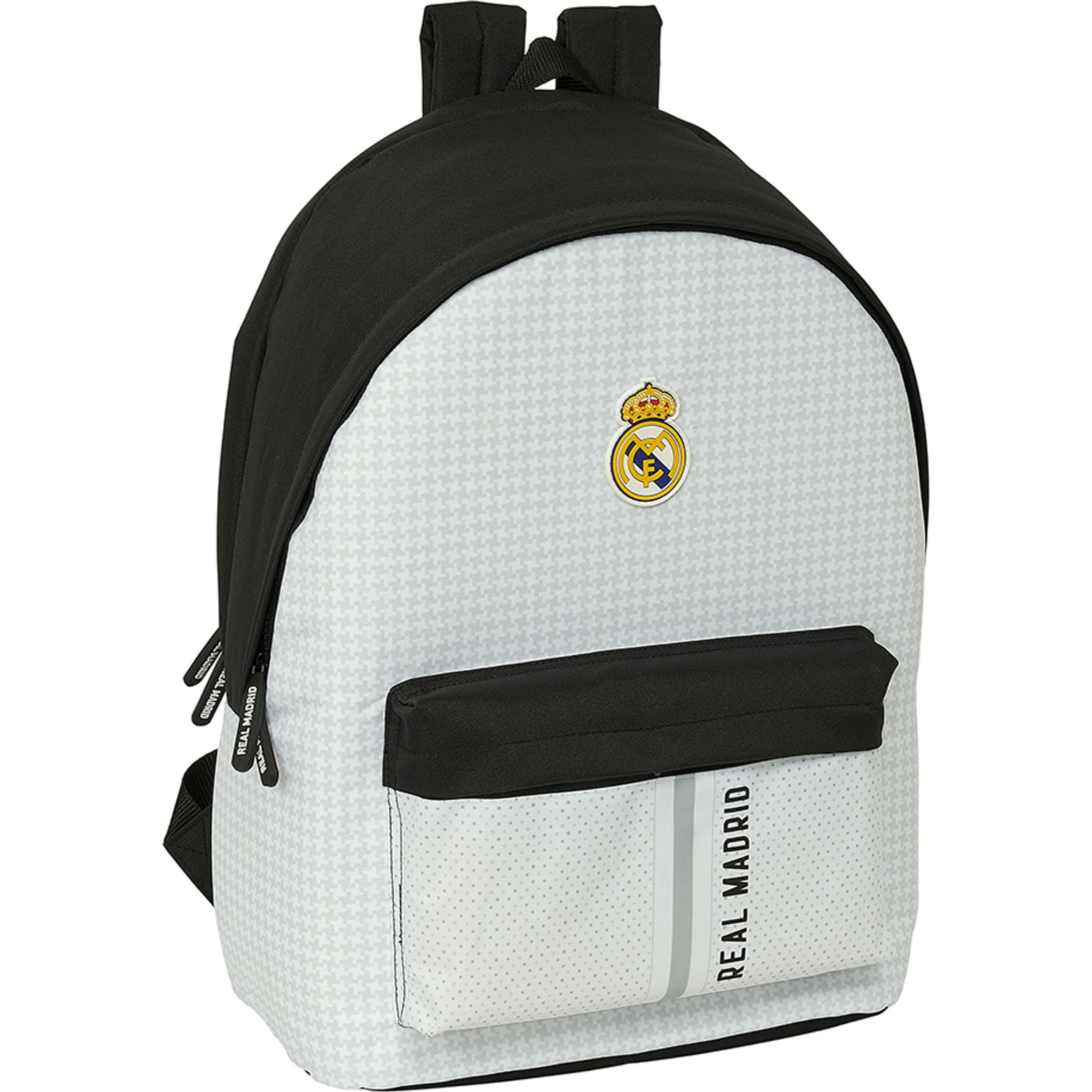 SAFTA  MOCHILA DOBLE PARA PORTATIL 15,6" CON USB REAL MADRID 1ª EQUIP. 24/25 - Mochila Escolar Licencia Oficial - Diseño Ergonómico - Amplio Espacio de Almacenamiento - Bolsillos Multifuncionales
