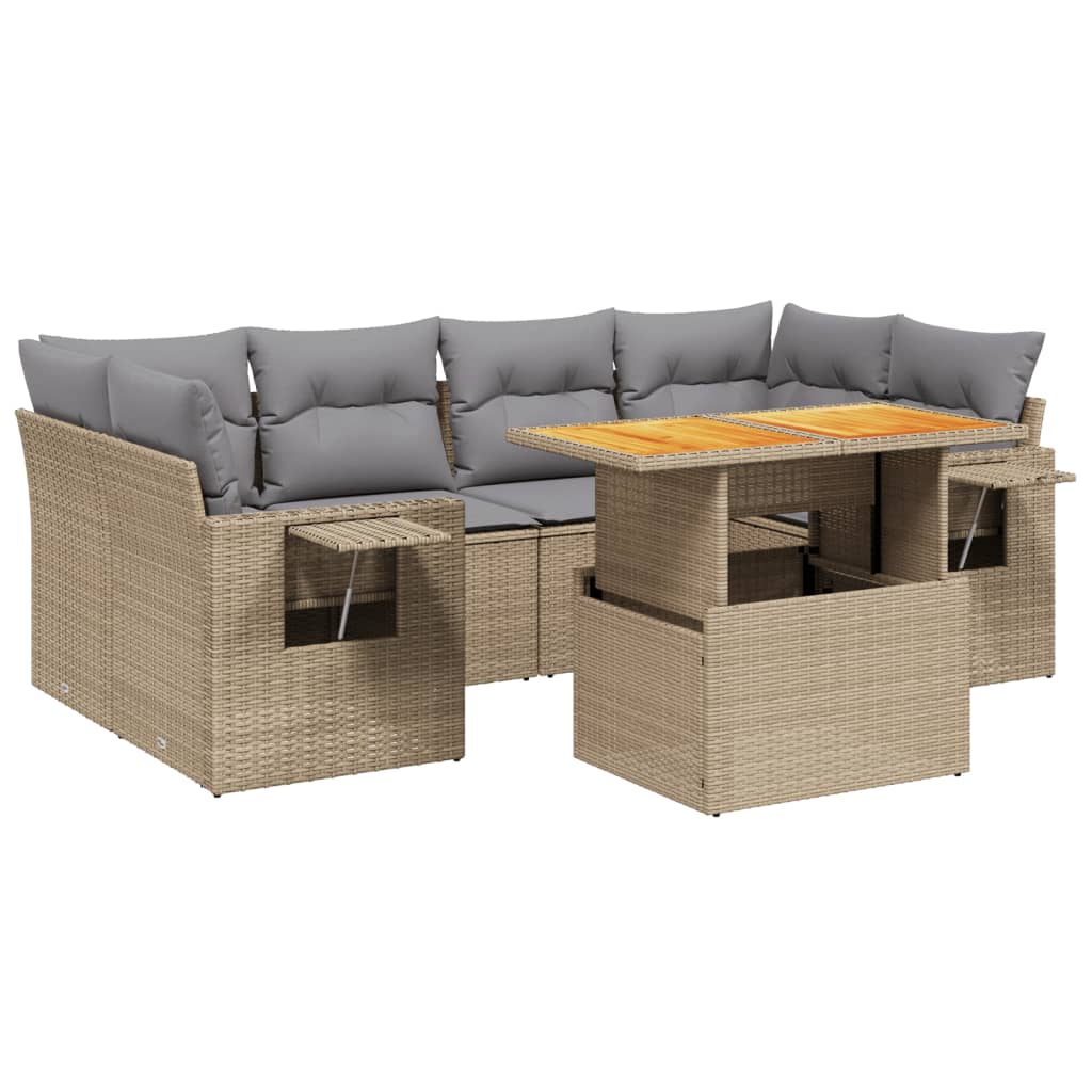 vidaXL Set sofás de jardín 7 piezas y cojines ratán sintético beige
