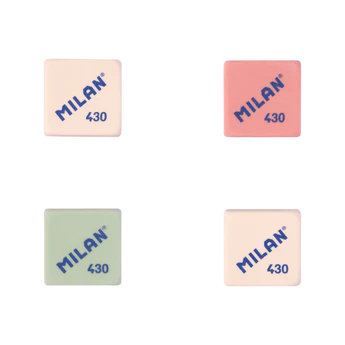 MILAN Gomas de Borrar 430 Cuadradas Colores Surtidos Disponible en paquetes de 4 y caja de 30 unidades