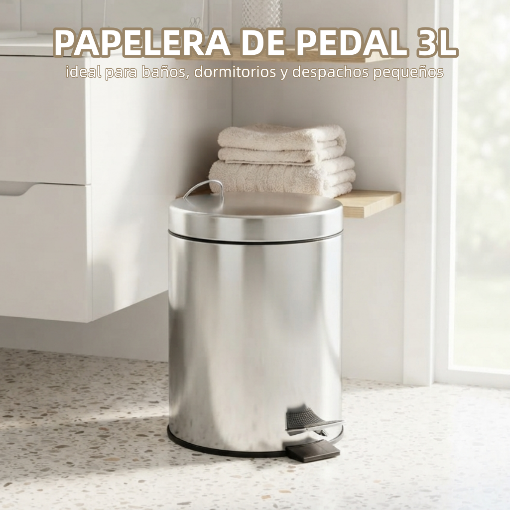 TopRed | Cubo de Basura con Pedal de Acero Inoxidable, Cubo Redondo con Tapa, Varios Tamaños, para Baño, Cocina y Oficina, Resistente y Fácil de Limpiar