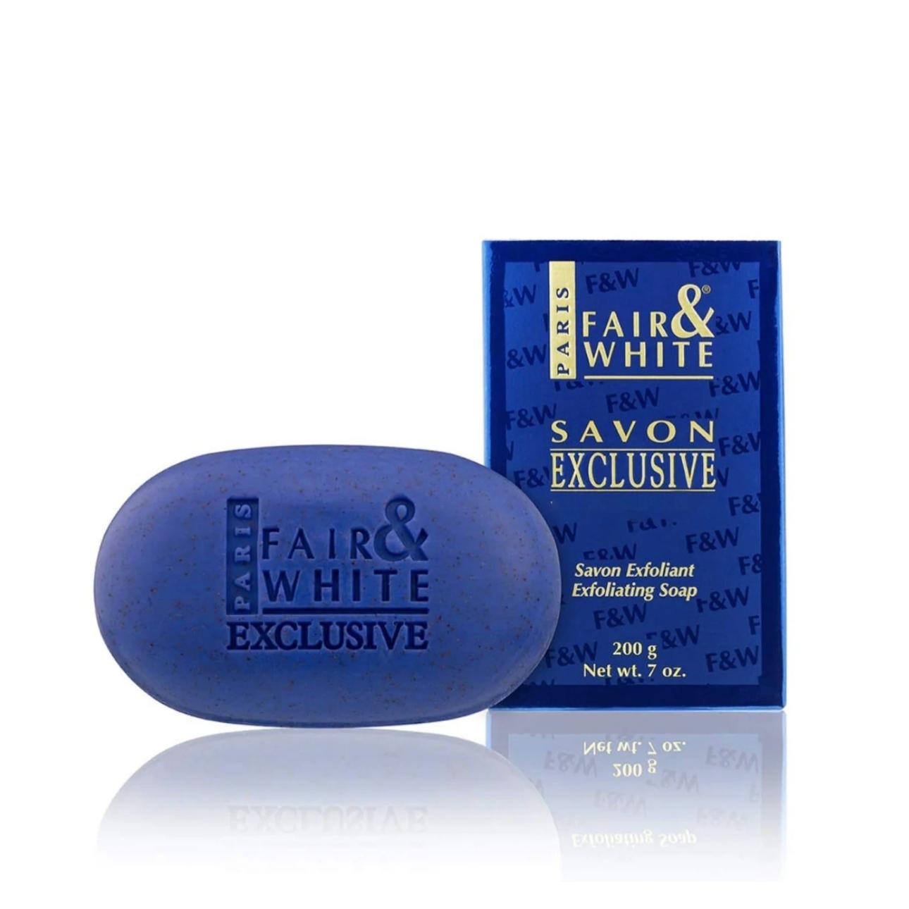 Fair & White Jabón Exfoliante 200g – F&W Savon Exclusive Exfoliating Soap Fair and White Paris Azul – Soap Exfoliante Limpieza Profunda Piel Suave