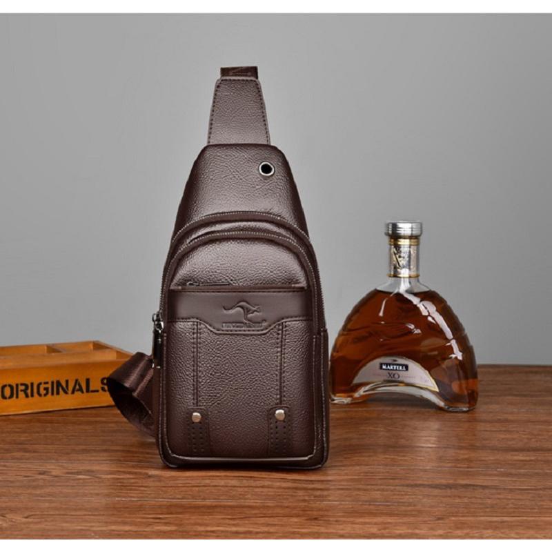 TK Bolso De Hombro Para Hombre De Lujo Kangaroo Cuero PU Negro Marrón Bolsa De Pecho Cruzada Para Viaje Estilo Casual