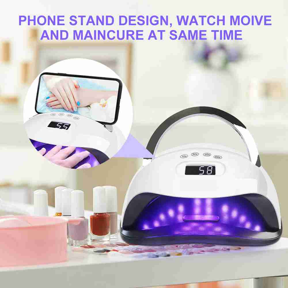 Almalux® Lámpara Uñas LED UV 168W Doble Longitud Onda Sensor Inteligente 4 Temporizadores Base Desmontable Kit Pro Gel Spa