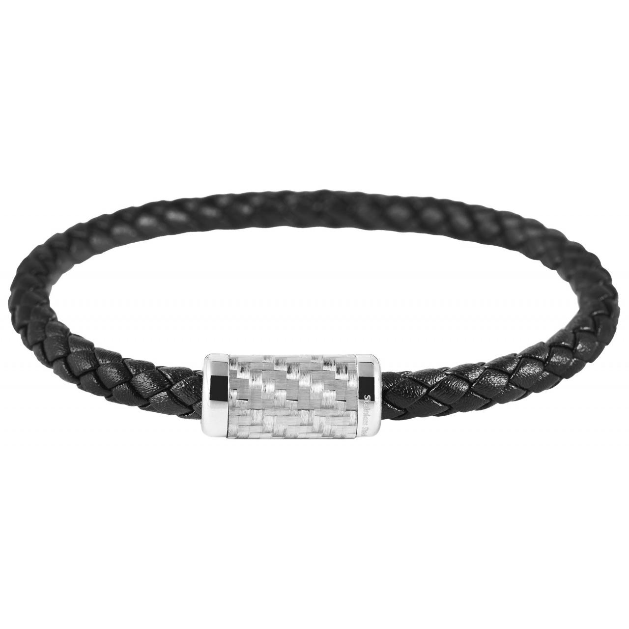 Akzent® Pulsera Preta em Couro Genuino - 0256