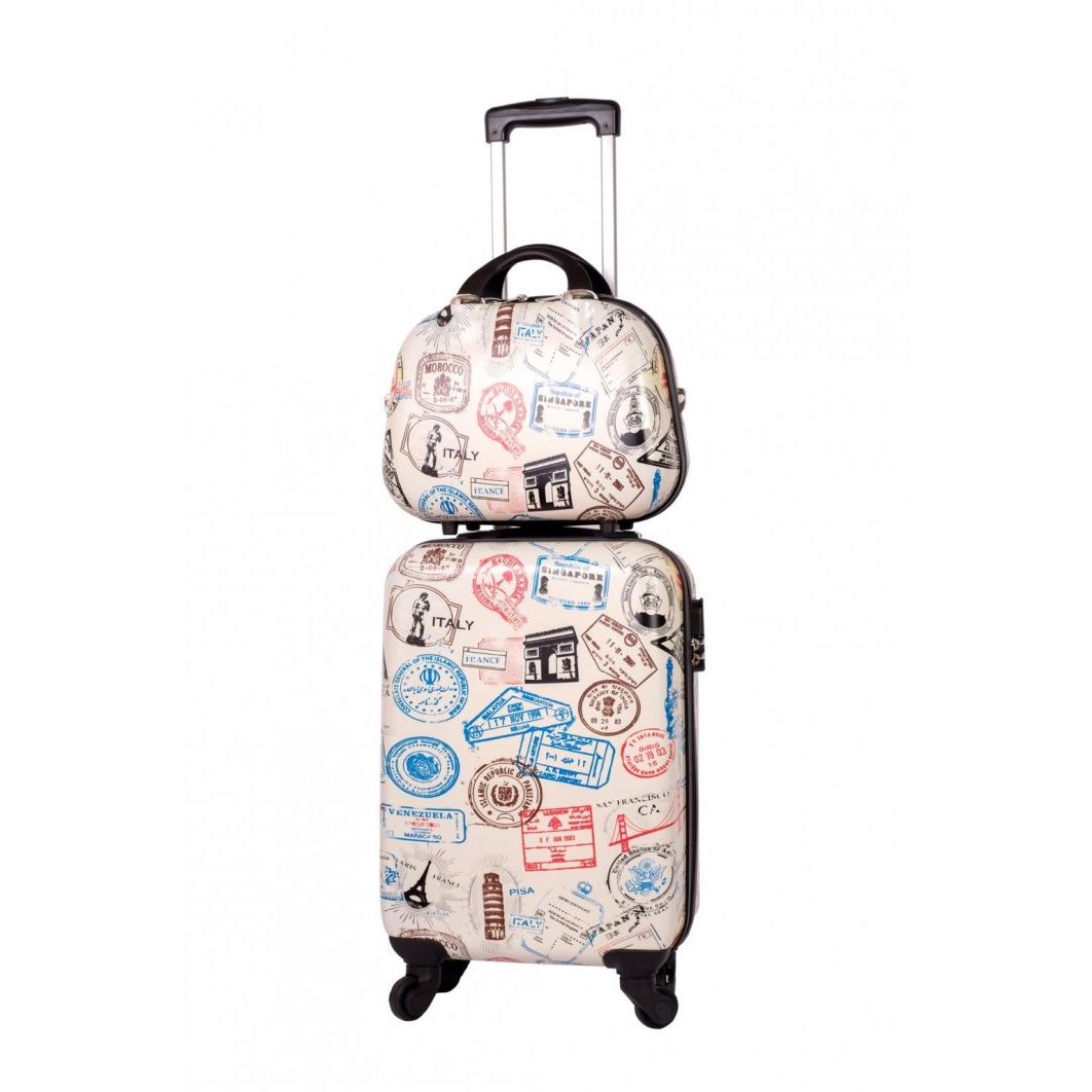 Set maleta cabina + neceser Pasaporte Maletas Tony - Rígido e impermeable de ABS con ruedas 360º, medidas 55x35x20 cm y 35x28x14 cm
