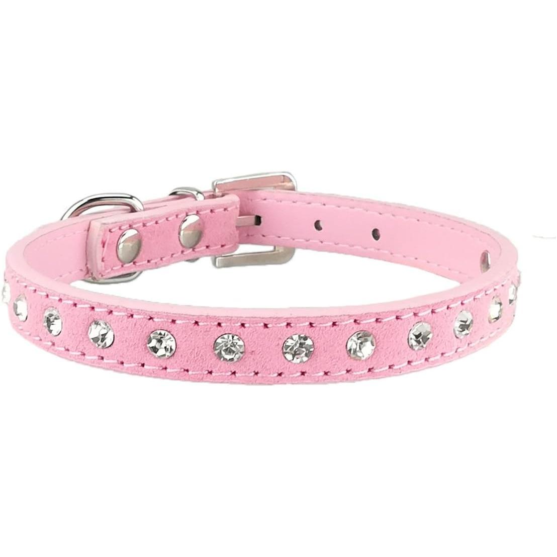 Collar de Gamuza con Brillantes y diamantes para Perros Pequeños y Gatos.