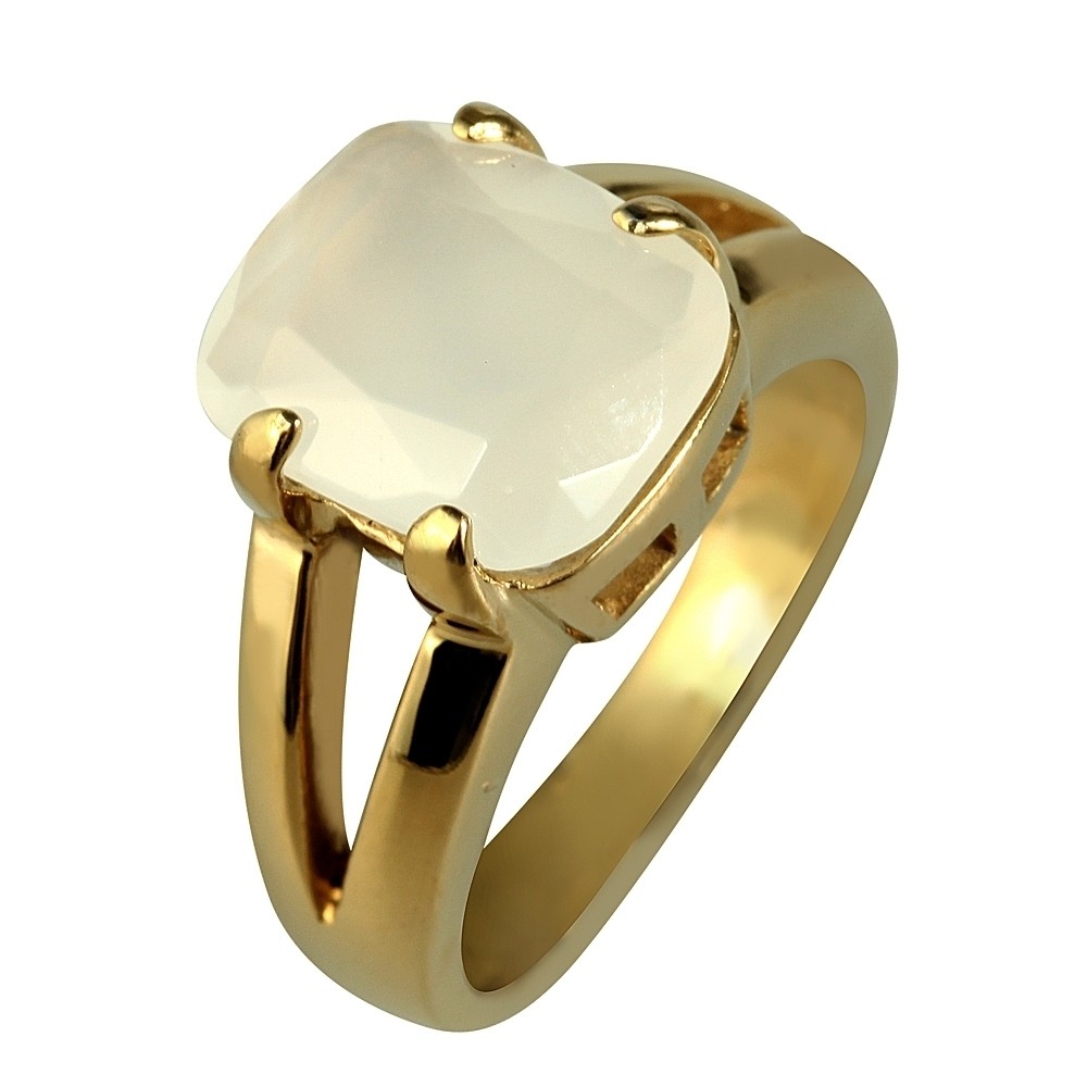 Just ® Anillo JU139 Dourado com Pedra Bege em Aço Inoxidável - 58