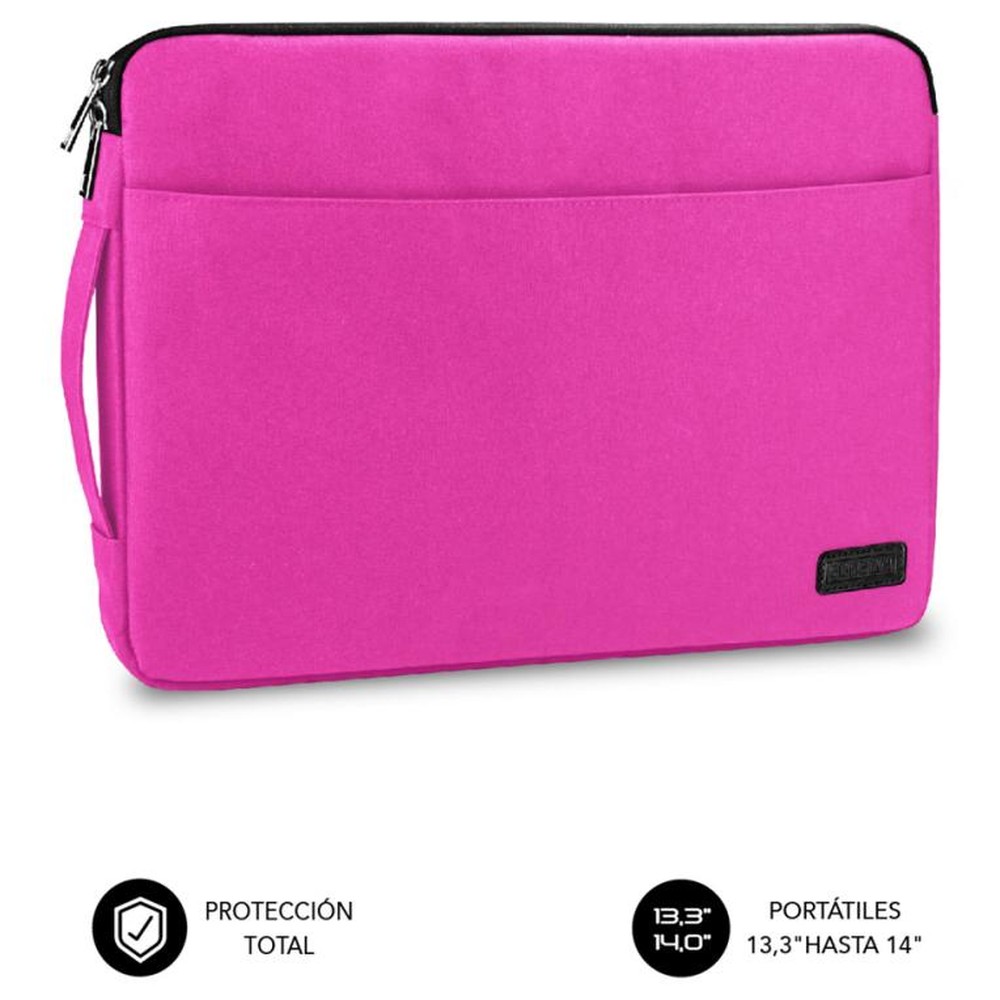 Subblim urban laptop sleeve 13.3-14" pink, multifunctional cover made of polyester with a front pocket and carrying handle, ideal for students and everyday use.