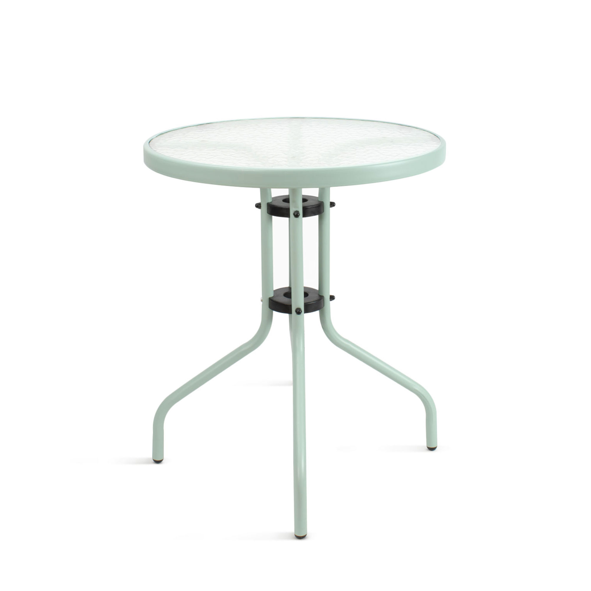 The Secret Home Mesa Redonda de Metal y Cristal Texturizado - 70 Cm X Ø 60 Cm - Jardín, Terraza, Patio o Balcón
