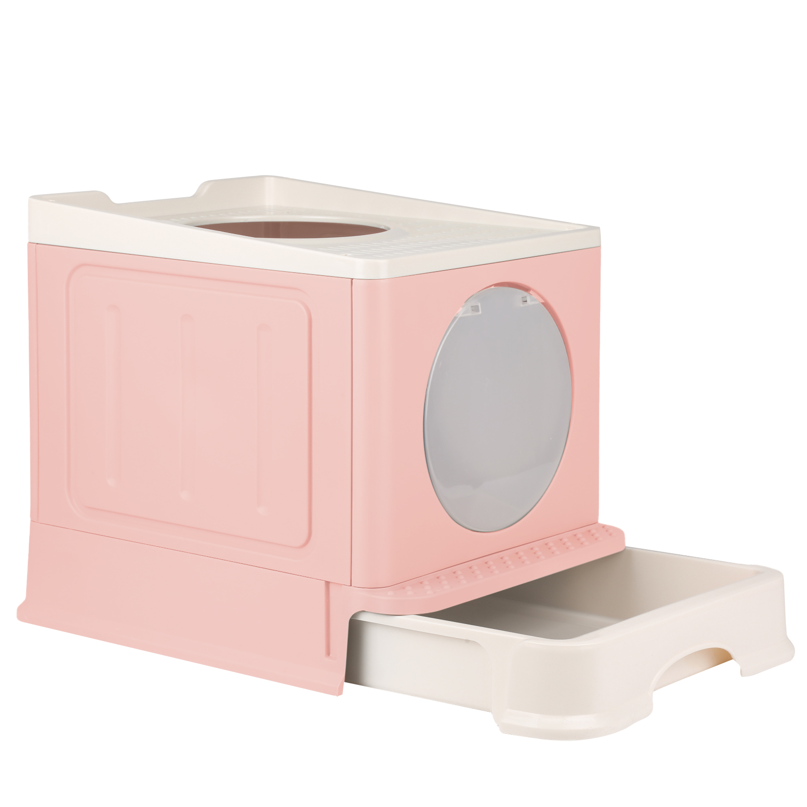 TK Caja de arena para gatos plegable con bandeja extensible Caja de arena para gatos con puerta doble portátil con pala