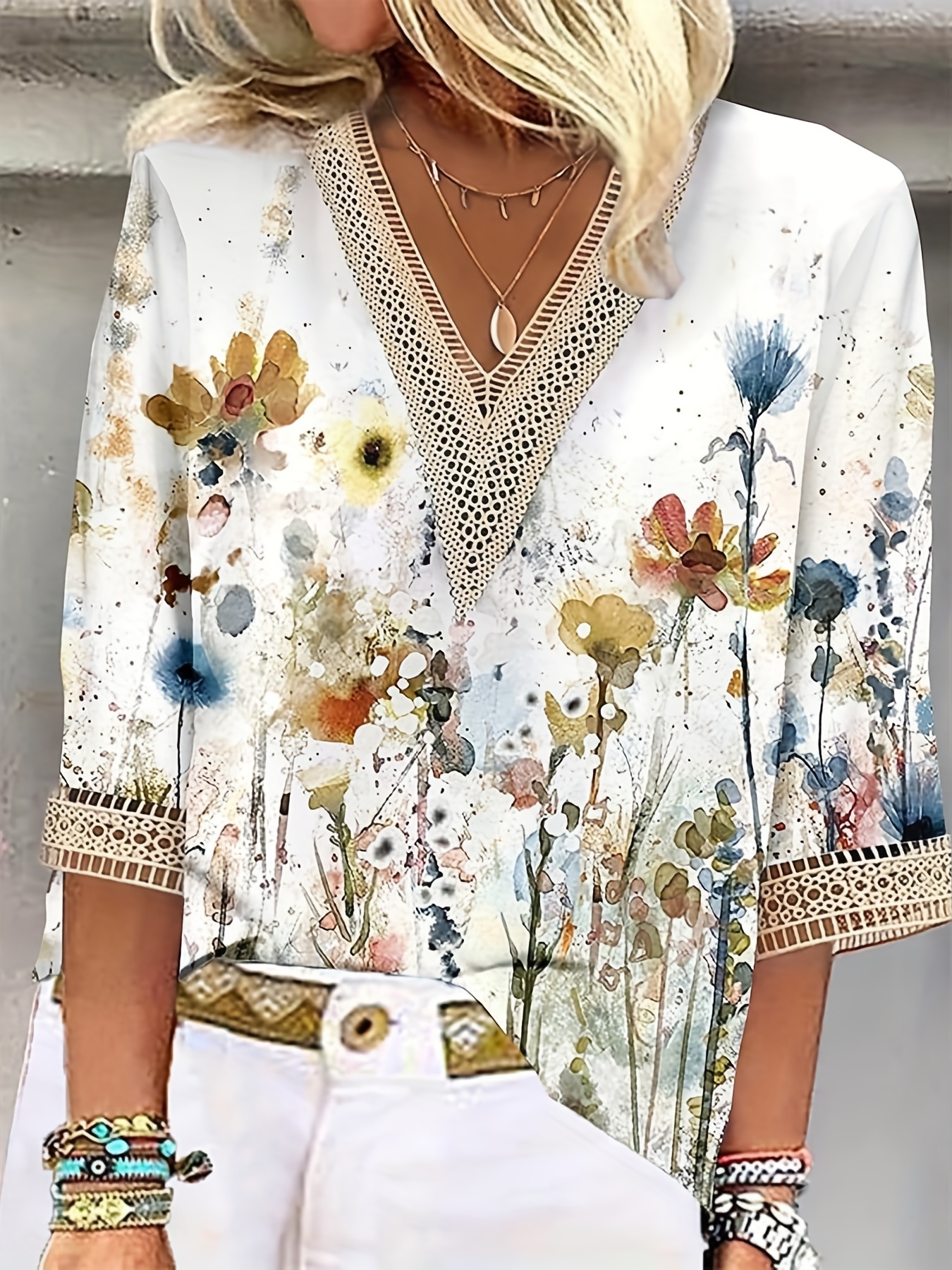 TK Blusa Elegante De Manga Larga Para Mujer Talla Grande Moda Casual Vacaciones Fin De Semana Top Abierta No Elástica Polyester