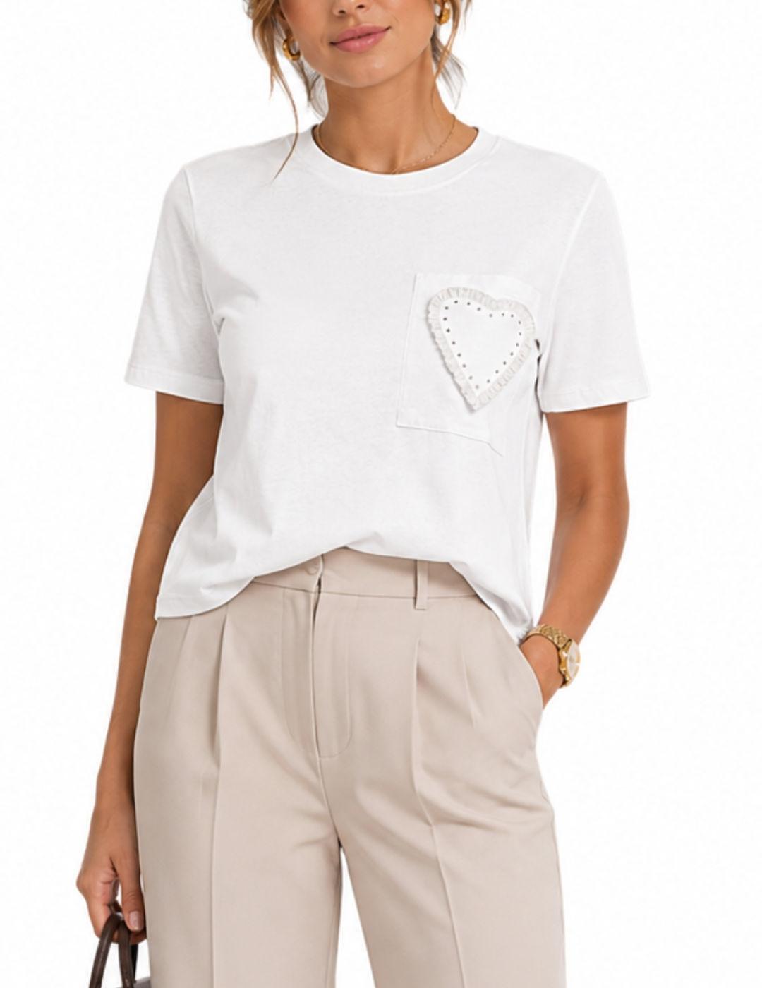 Camiseta Only Mai blanco corazón manga corta para mujer