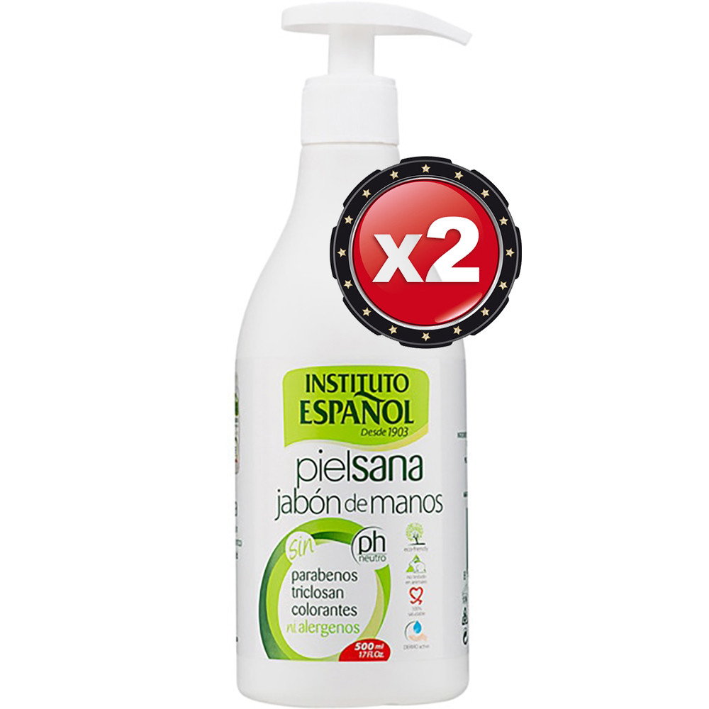 X2 INSTITUTO ESPAÑOL Jabón de manos piel sana sin parabenos dosificador 500 ml X2 Unidades