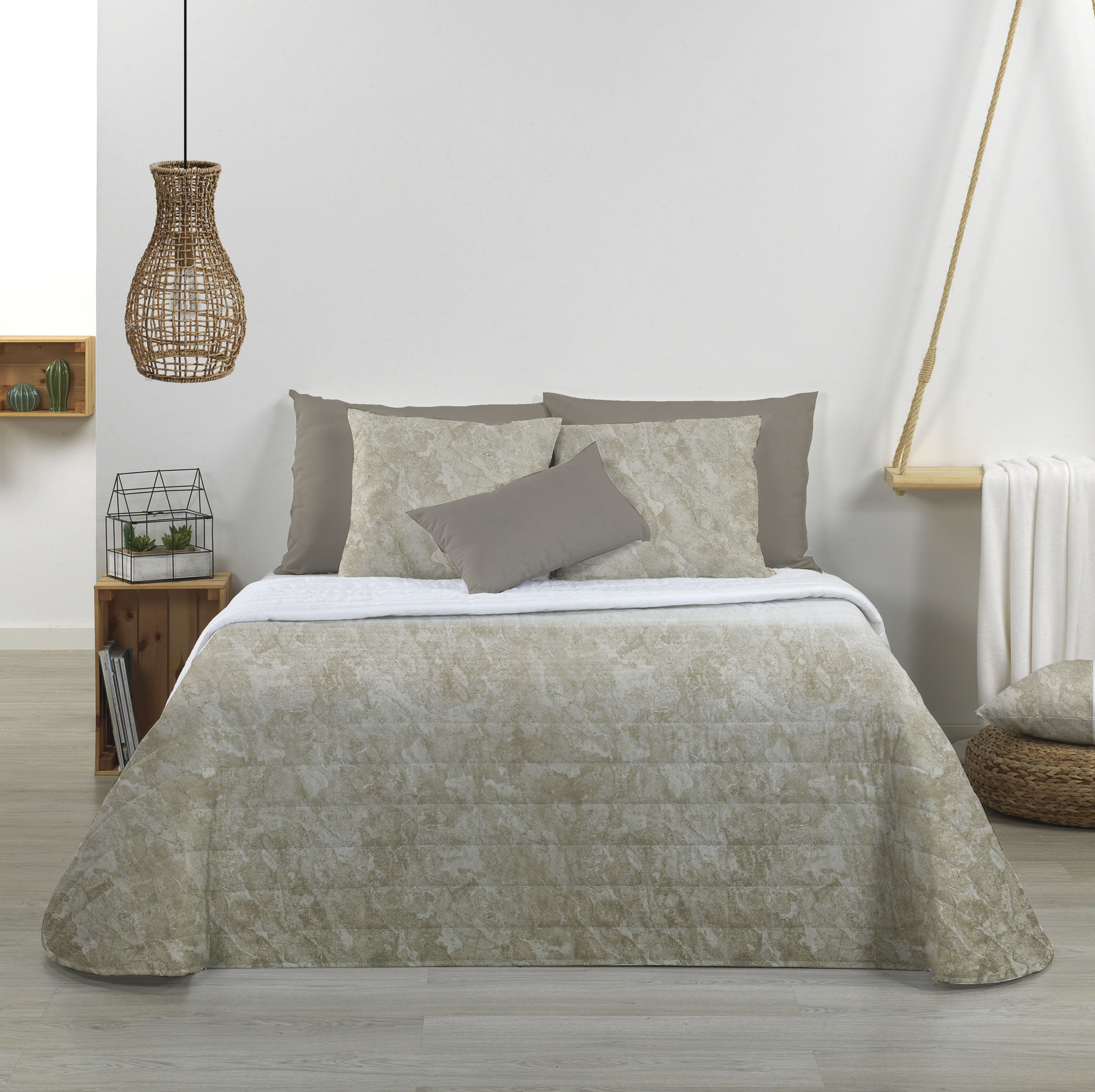 NORDIC HOME | Colcha bouti reversible “Marmol” piedra | 100% microfibra suave | Relleno fibra hueca 100 g | Ligera y transpirable | Varios tamaños (90, 105, 135, 150 y 180 cm)
