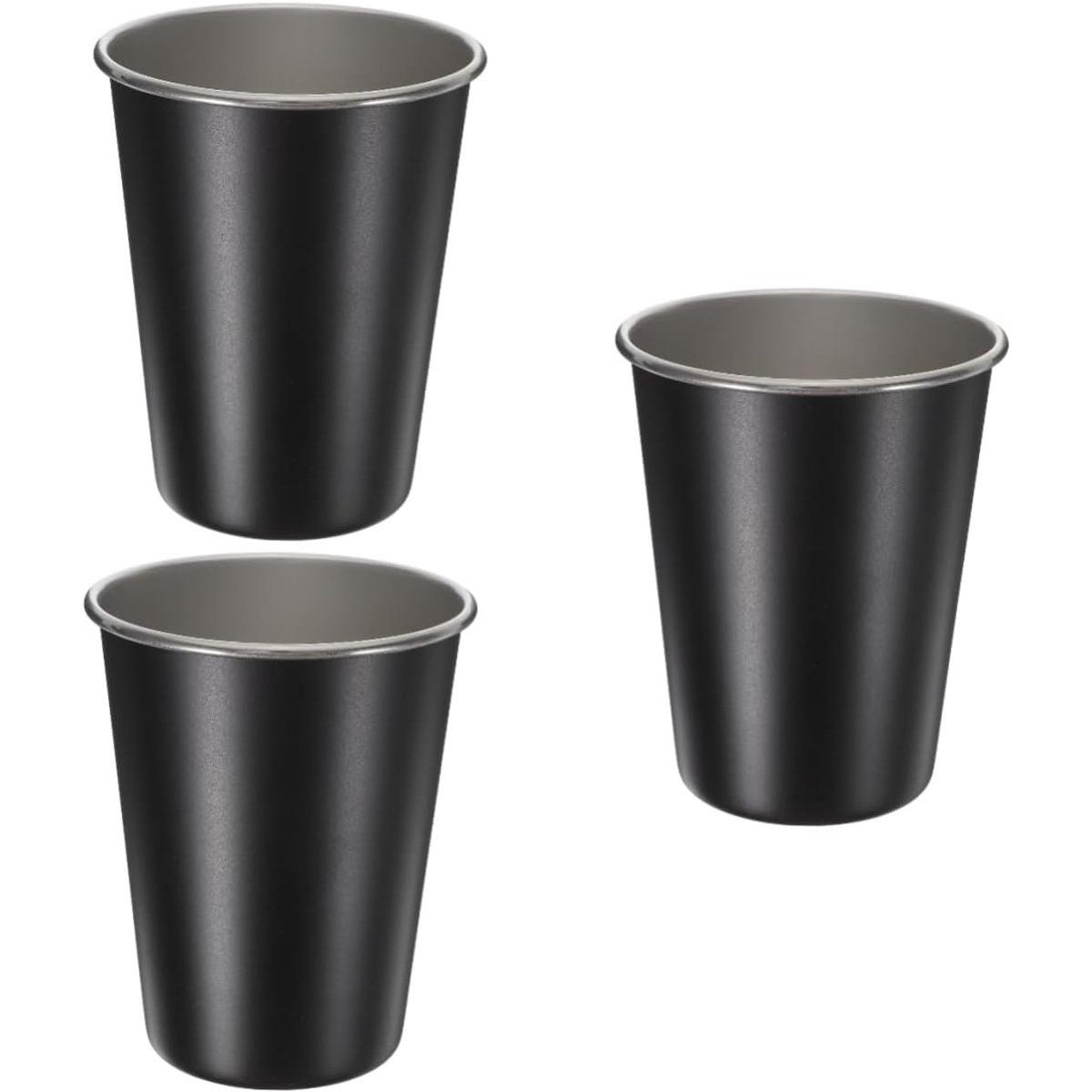Tazas de café para llevar - Taza de viaje - Juego de 3 - Taza de café - Taza para el hogar - Portátil - Acero inoxidable - Taza de café para exteriores - Negra - Taza de café - Taza de café reutilizable
