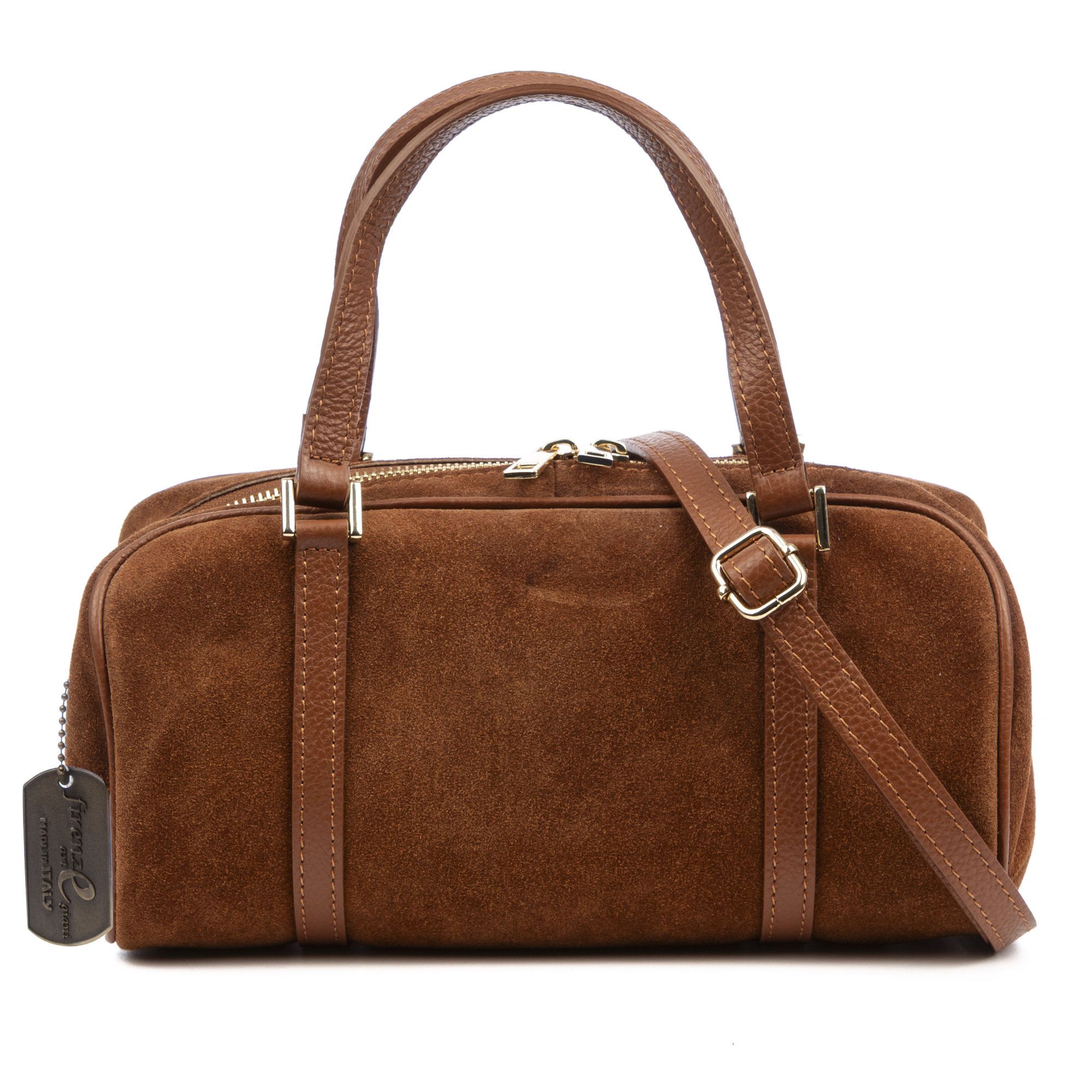 FIRENZE ARTEGIANI Bolso Tote Mujer.Piel auténtica Gamuza. Color: Cuero