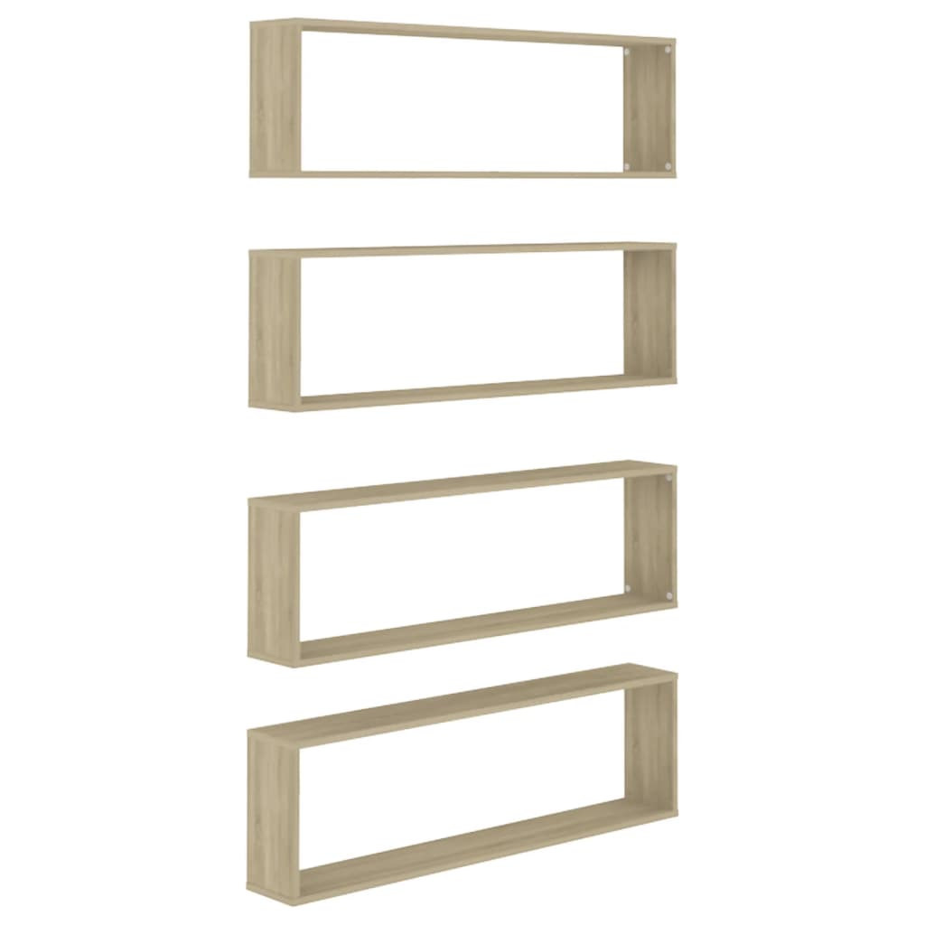 vidaXL Estantes cubo pared 4uds contrachapado roble Sonoma 100x15x30cm