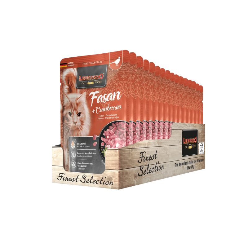Leonardo Finest Selection - Comida húmeda premium para gatos - Pack de 16 bolsas x 85gr - ¡Delicioso alimento para consentir a tu gato! Alimento Húmedo Gourmet para Gatos Exigentes