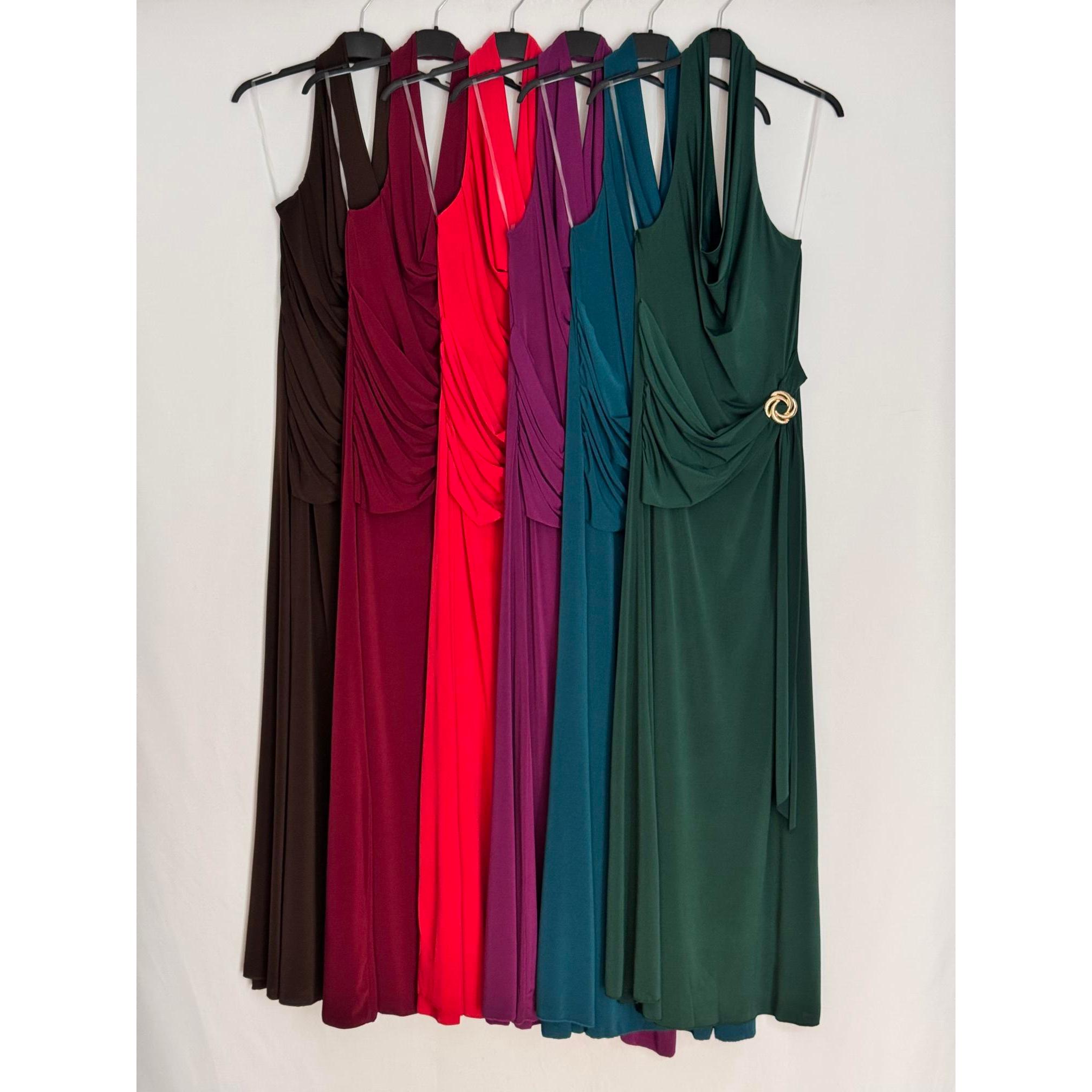 Vestido Largo Ajustado de Manga Larga con Escote Bardot Cruzado y Fruncido | Moda Femenina Elegante e Ideal para Eventos y Ocasiones Especiales (Talla Única 34 a 38)
