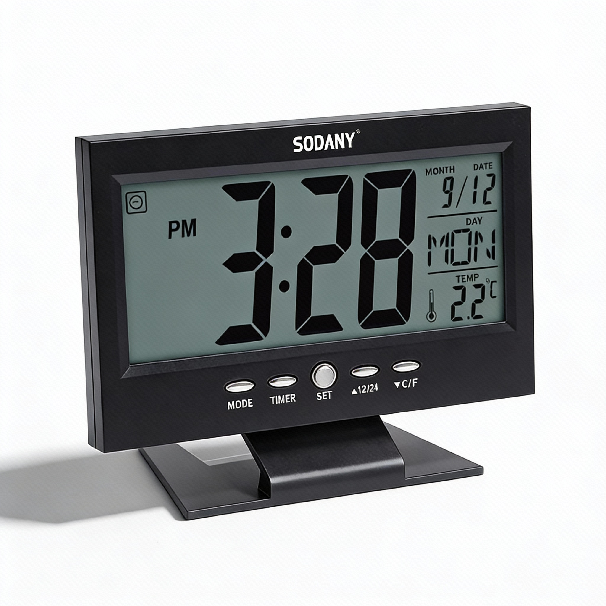 SODANY Reloj Despertador Digital Pantalla LCD Control por Voz Luz de Fondo Temperatura Calendario a Pilas para Dormitorio