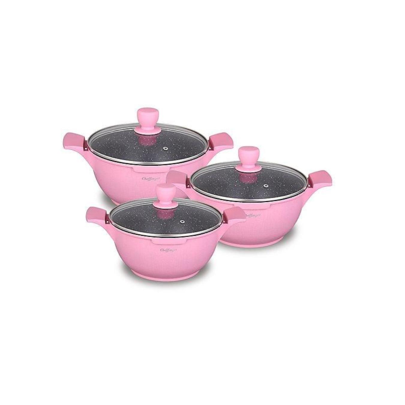 Pack 3 ollas con tapa de cristal 20, 24 y 28 cm | Antiadherentes, varios colores, aptas para todo tipo de cocinas