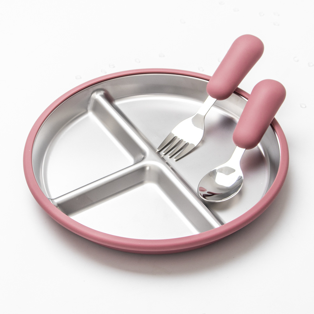 Juego de cubiertos de acero inoxidable con separadores antideslizantes de silicona apta para alimentos, libres de BPA, aptos para lavavajillas, ideales para el hogar, viajes y acampadas