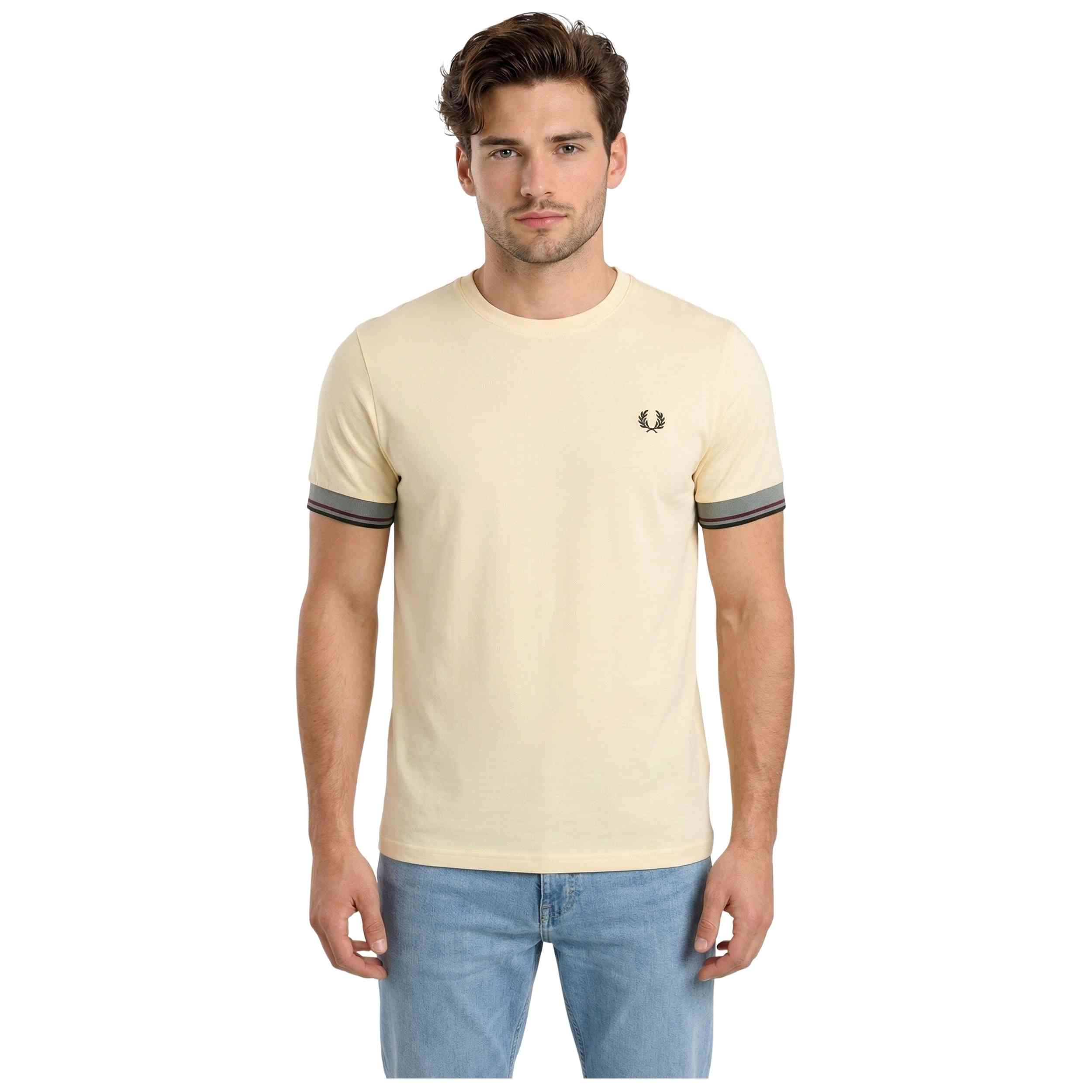 Camiseta De Manga Corta Fred Perry modelo Twin Tipped Cuff T-Shirt para Hombre en color Beige