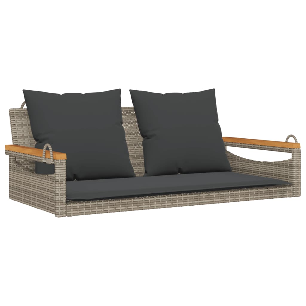 vidaXL Banco columpio con cojines ratán sintético gris 109x62x40 cm