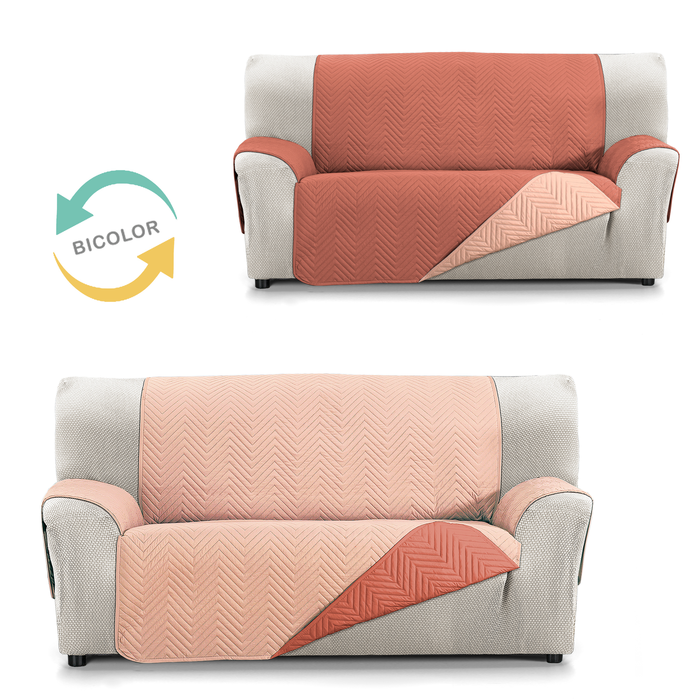 Cubre Sofá Reversible Burano Valentia Home | Acolchado | Protección Completa | Ajuste Perfecto