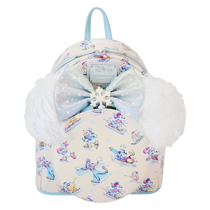 Set Mochila y Diadema Orejas Mickey and Friends Disney, Piel Vegana PU, 22,5x26,25x11,25 cm, Tirantes Ajustables, Bolsillo con Cierre a Presión, Herrajes Plateados, Crema y Azul