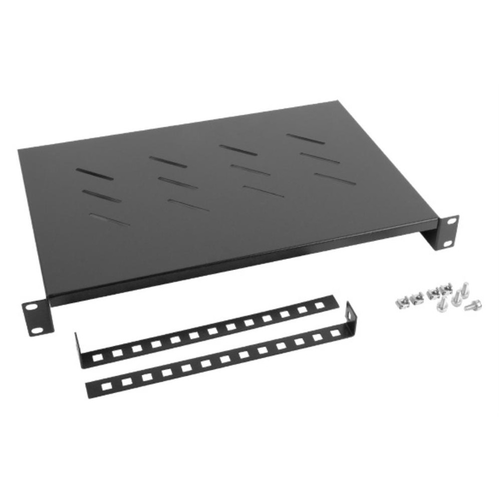 Lanberg - Cajón metálico para rack AK-1004-B de 1U (19\") negro, capacidad 25 kg, profundidad 300 mm, ideal para organizadores de TI, telecomunicaciones y laboratorios