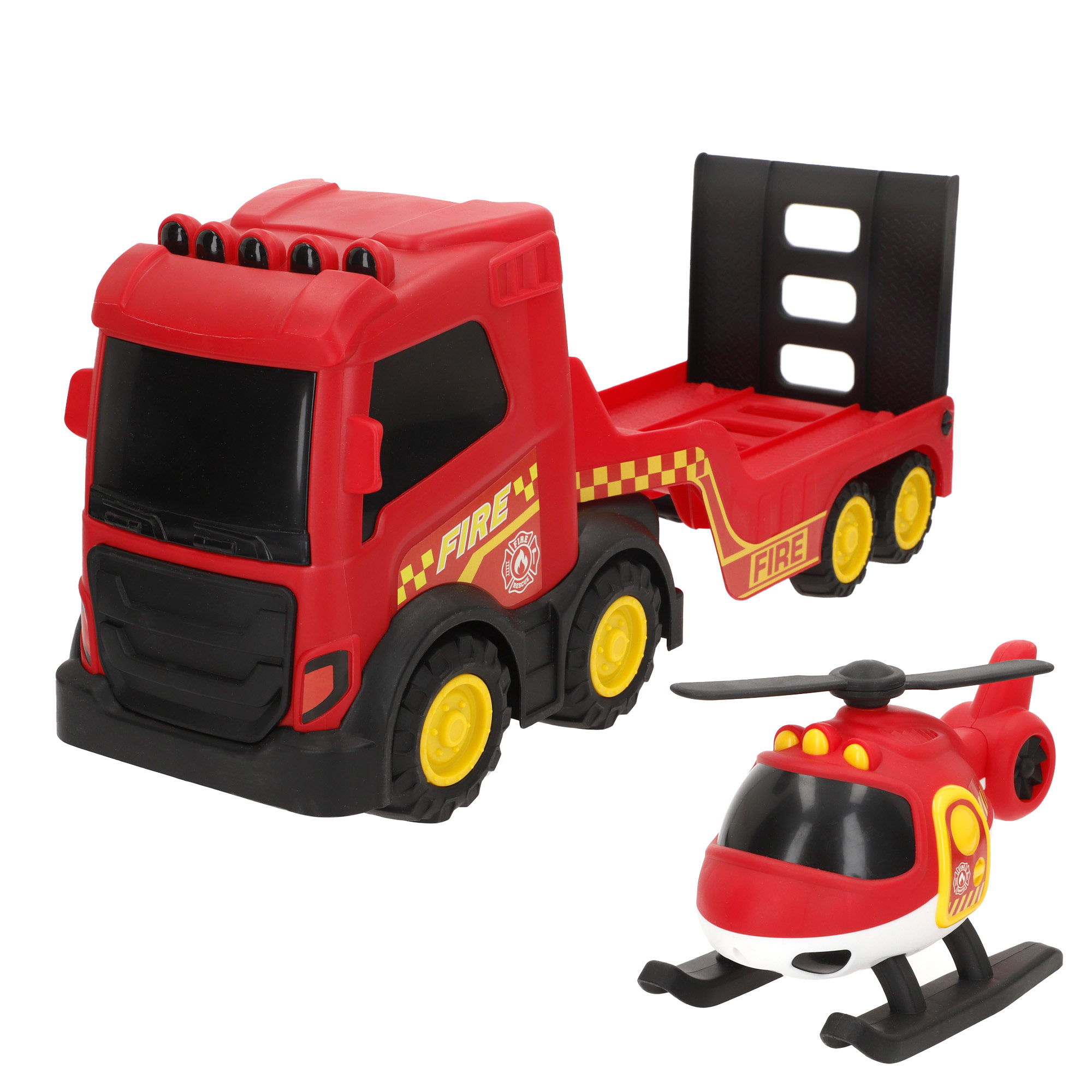 Teamsterz - Camión de bomberos con helicóptero, juguete resistente con piezas grandes, para peques desde 18 meses, funcionamiento manual, sin pilas, diseño colorido, ideal para interior o exterior, desarrolla motricidad, imaginación y habilidad manual