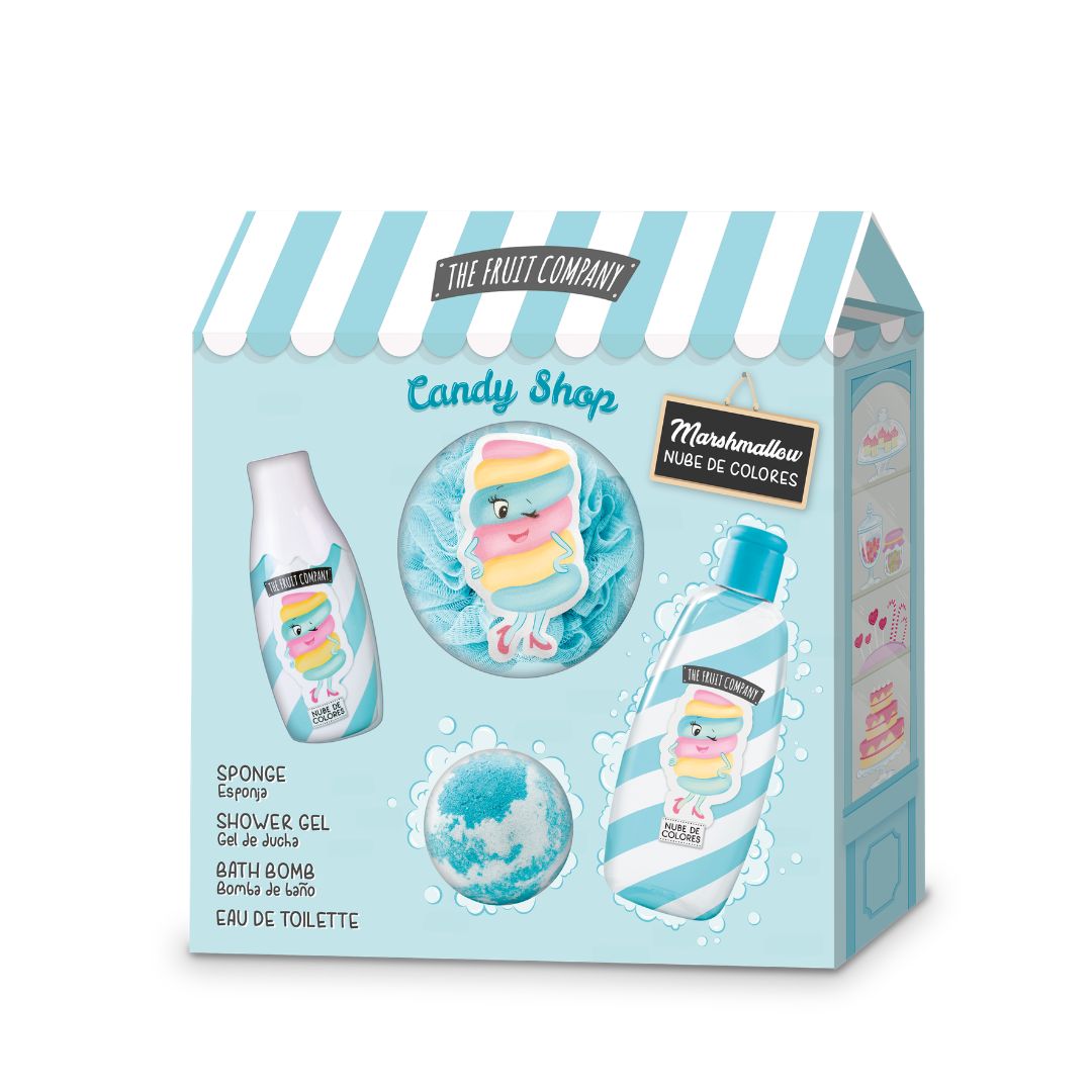 The Fruit Company - Set Candy Nube de Colores (Colonia + gel de ducha+ bomba de baño + esponja)
