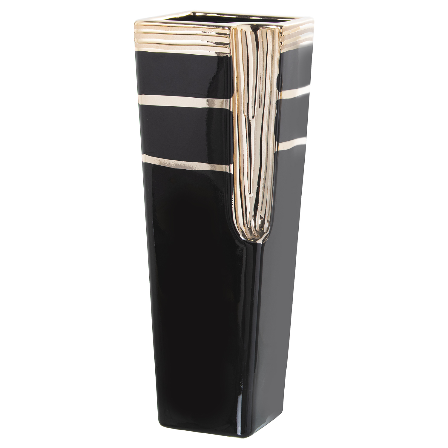 Jarron ceramica negro, dorado 13x13x35cm
