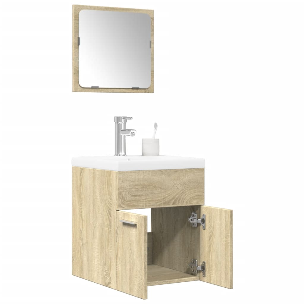 vidaXL Set muebles de baño 2 piezas madera contrachapada en color Gris hormigón/Roble Sonoma | almacenamiento funcional diseño moderno para baño dormitorio sala