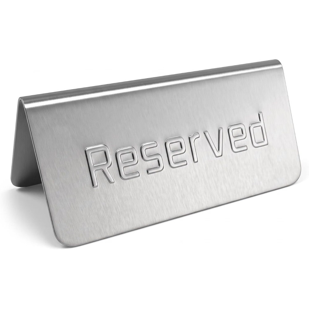 Carteles Reservado y Reserved por cada lado para mesa de restaurante, bar. Metálicos 100% Acero inoxidable Letreros (12x Plata) COSHANO