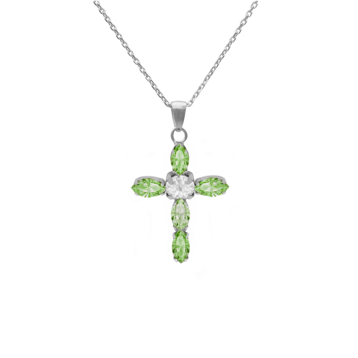Victoria Cruz - Collar Corto Cruz para mujer, Plata de Ley 925, Bañado en Rodio sobre Plata, Color Peridot - Joyas de Mujer Fabricadas en la Toscana
