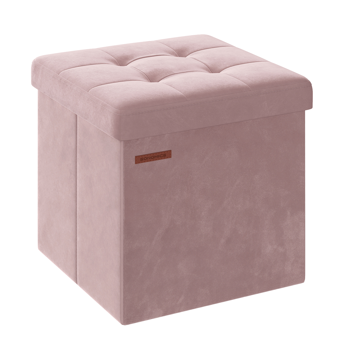 SONGMICS Puff Almacenaje, Banco de Almacenamiento de Terciopelo Plegable, Taburete Reposapiés, 38 x 38 x 38 cm, Carga de 300 kg, para Entrada, Sala de Estar, Dormitorio, Gris Pizarra/Blanco Crema/Gris Paloma/Rosa Jalea