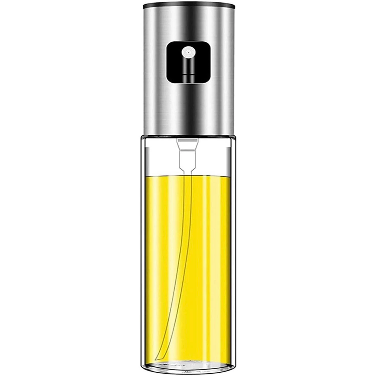 Aceitera Pulverizador Vinagrera Spray Pulverizador para Aceite de cristal con tapa de acero inoxidable para Aceite, Vinagre, botella de cristal para salsa con espray, Para freidora sin aire y para preparacion de comida17,5 cm x 4cm, 100ml