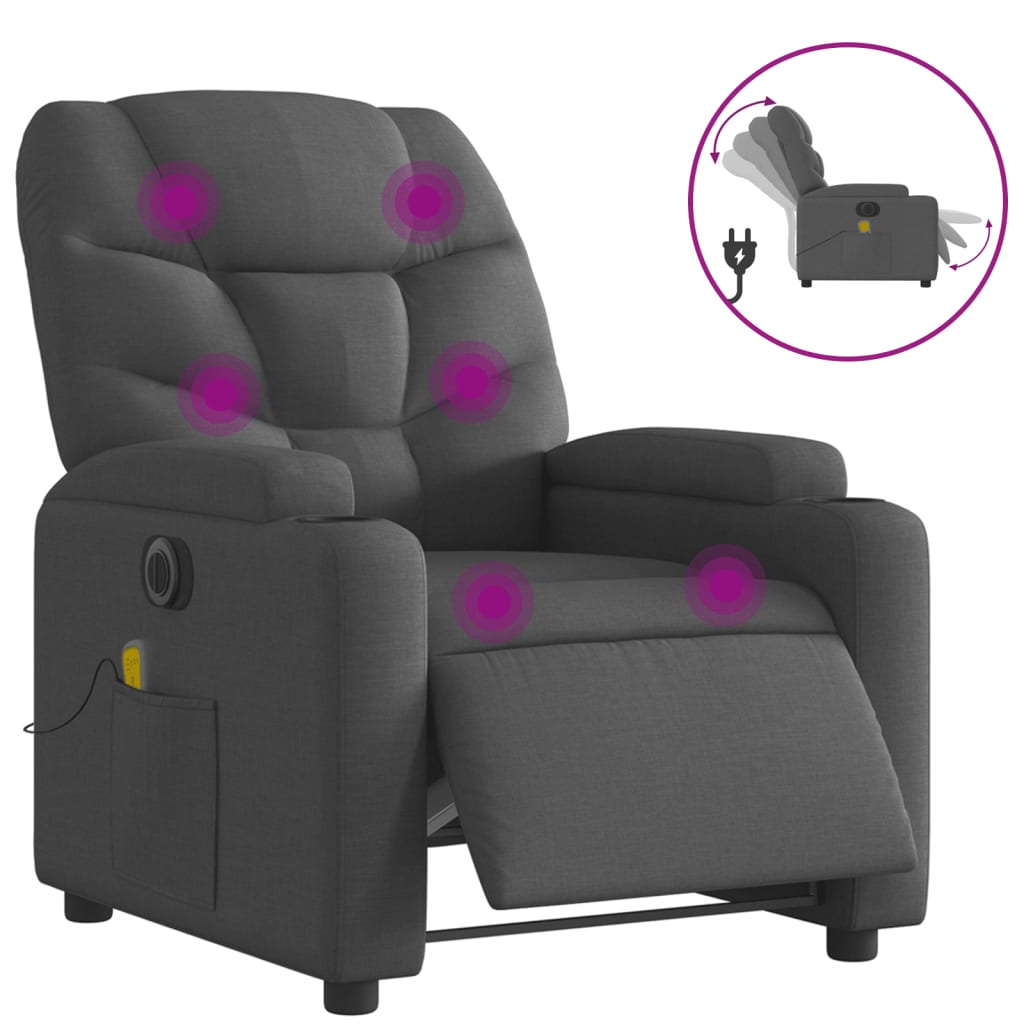 vidaXL Sillón reclinable de masaje eléctrico tela gris oscuro