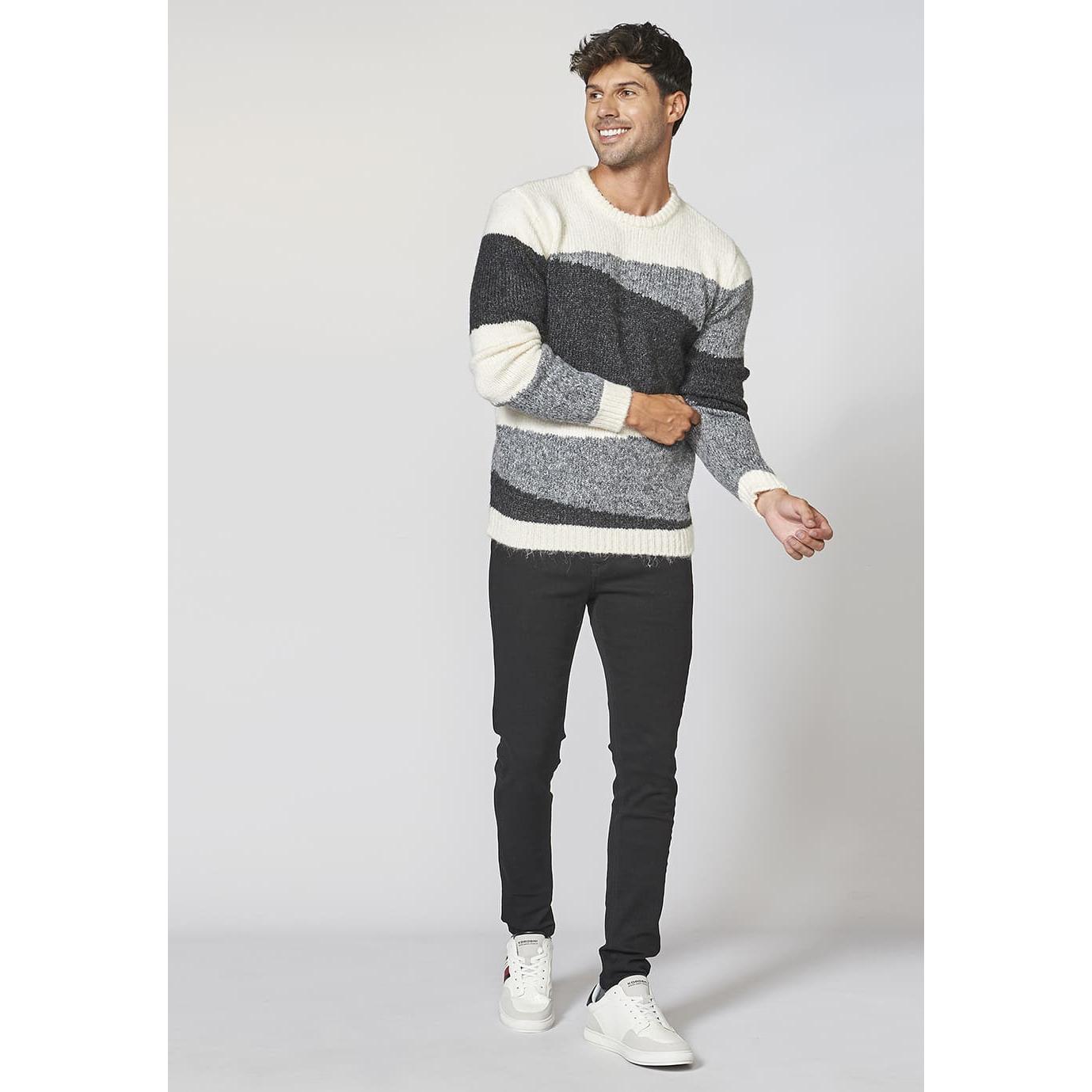 Koroshi - Jersey de punto texturizado en triángulos para hombre, 100 % acrílico abrigado y ligero, gris — ideal para looks urbanos de invierno