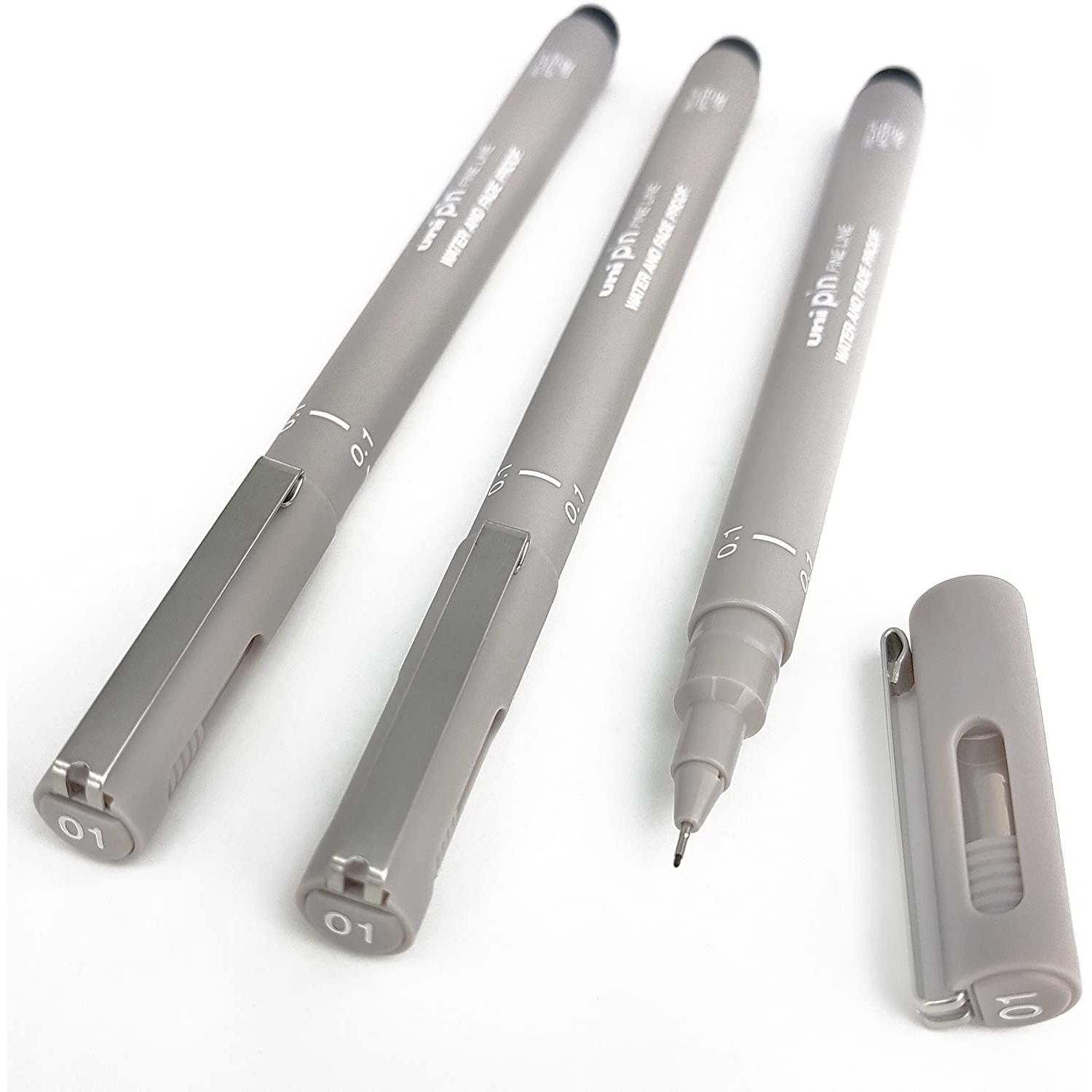Uni Pin Fineliner Stylo à dessin – Gris clair Tone – 0,1 mm – Lot de 3