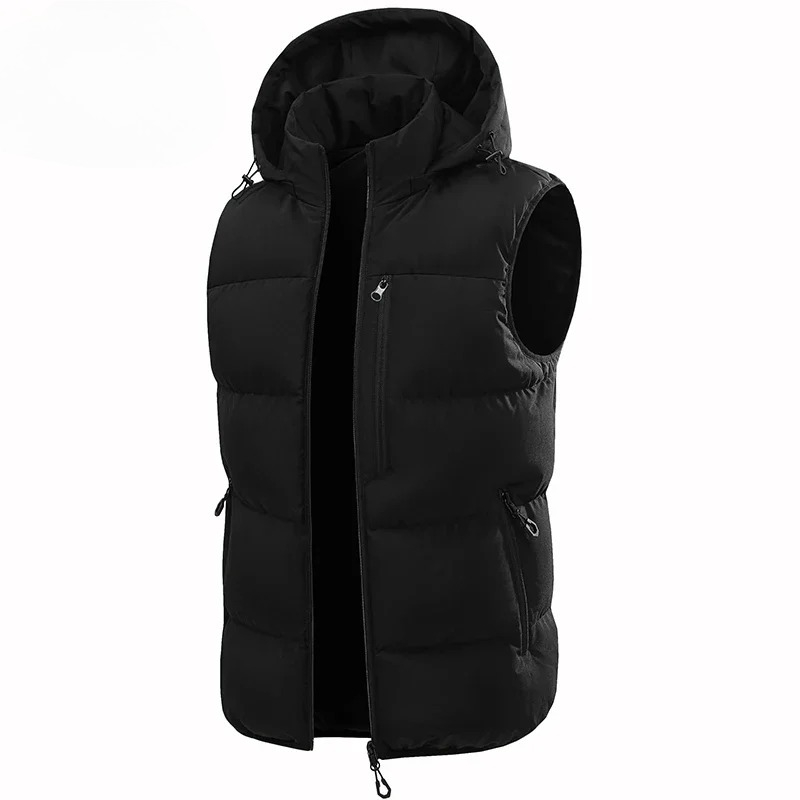 TK Chaleco De Punto De Cuello Alto Para Hombre Con Capucha Desmontable Y Forro De Poliéster Resistente Al Viento Para Otoño E Invierno Sin Mangas Cierre De Cremallera Estilo Casual