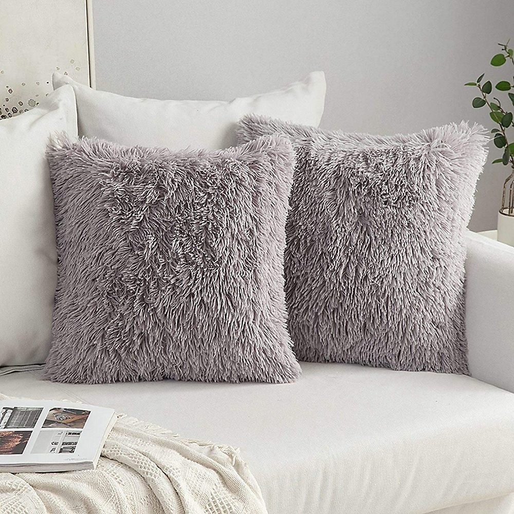 CA Fundas de cojín de piel sintética para sofá, decorativas, color gris