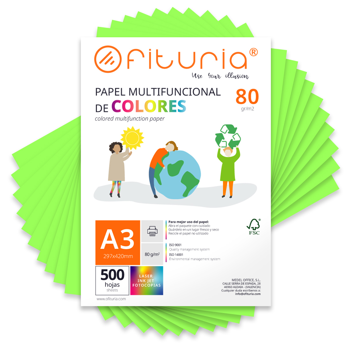 Folios de Colores, Pack 50 Hojas A3 80gr – Papel de Colores para Manualidades, Impresora, Scrapbooking – Folios Colores – Ideal Origami, Papiroflexia, Oficina y Escuela