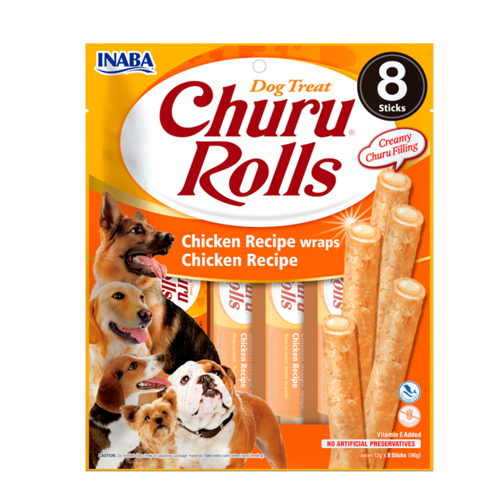 Inaba Churu Rolls Receta de Pollo Snack para Perros (8 packs x 8 unidades x 12gr)