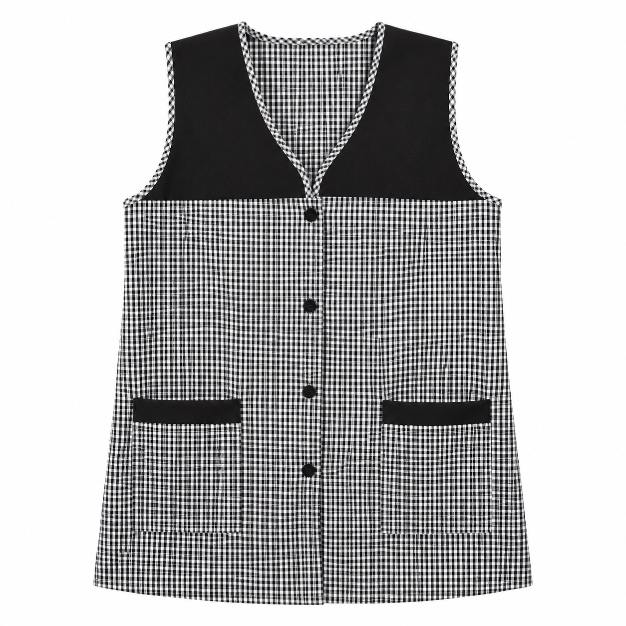 Bata de Limpieza para Mujer con 2 Bolsillos, Casaca de Trabajo sin Mangas con Botones, Uniforme para Cocina, Limpieza, Hostelería, Peluquería, Guardería y Servicio Doméstico, Tallas S-XXXL