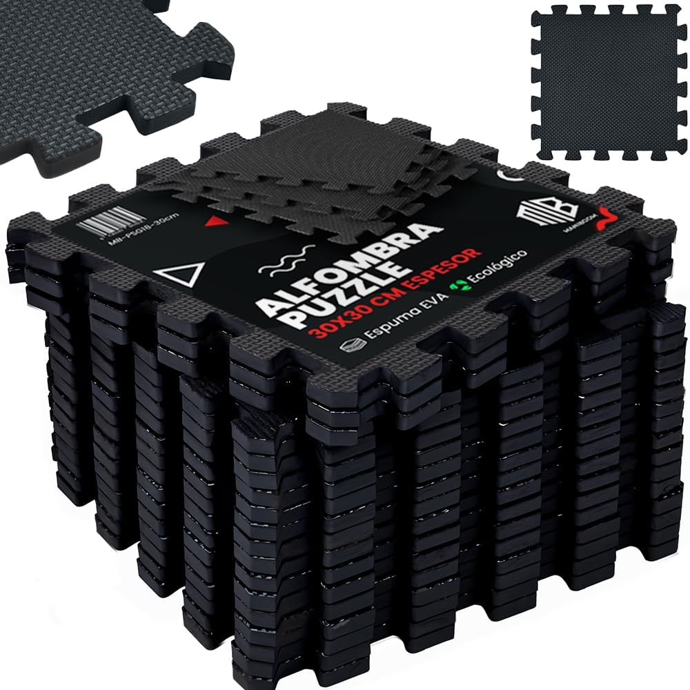 Suelo de Gimnasio en Set de 18 Piezas 30x30x1 cm – Esterilla Puzzle de Goma para Fitness y Protección del Suelo – Alfombra Tatami para Gimnasio en Casa sin Piezas de Bordes