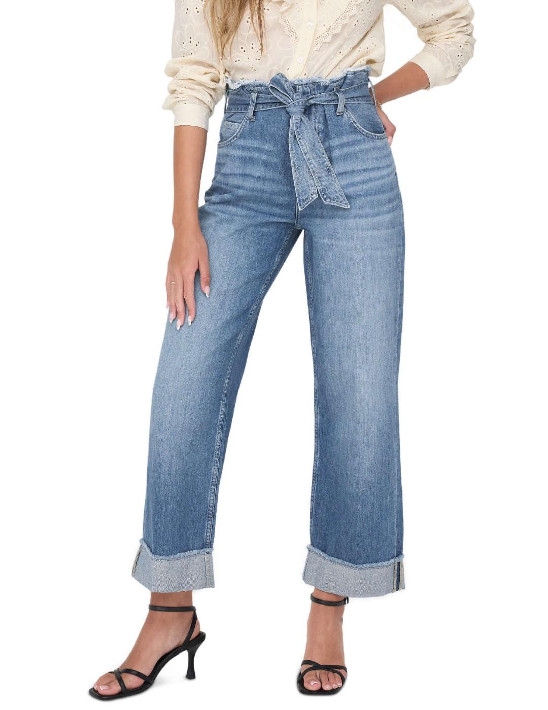 Pantalón vaquero Only Maddie azul tiro alto cinturón mujer