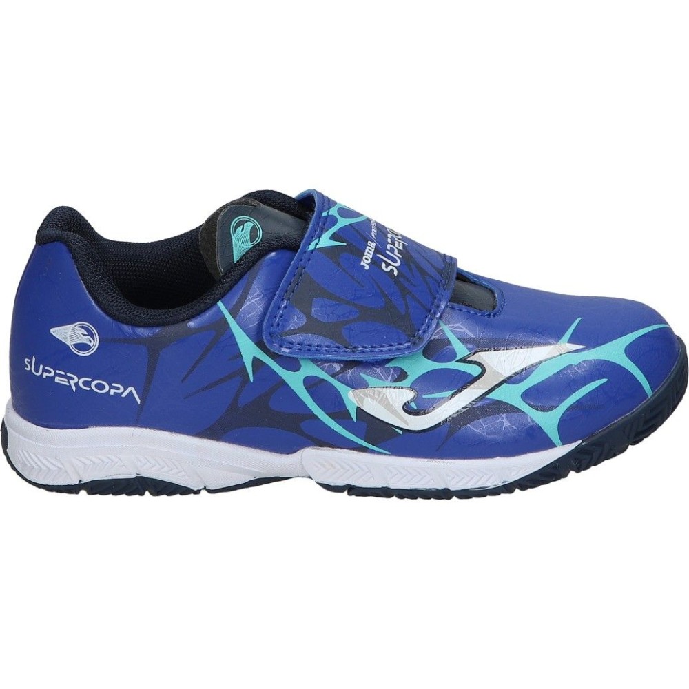 JOMA | Zapatillas de Fútbol Sala Joma Super Copa Jr para Niño – Zapatilla Sala en Color Azul Marino con Detalles de Blanco – Deportivas Fútbol Sala con Cierre Adhesivo – Estilo Deportivo – Cómodas – Modelo SCJW2504INV
